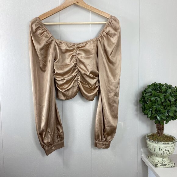 Starlow Brown Front Tie Long Sleeve Crop Top Size X-Small - Picture 7 of 9